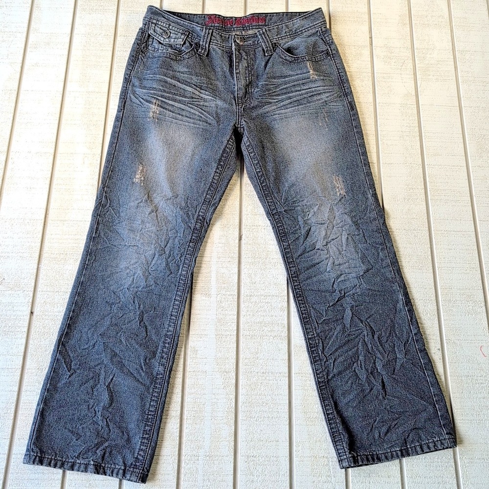 VTG Extreme Couture Mens Jeans 34x30 Blue Denim Studded Cross Designer‎ - Pants - Picture 2 of 11